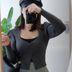 NEW ZARA ANTHRACITE GREY CUTOUT KNIT SWEATER